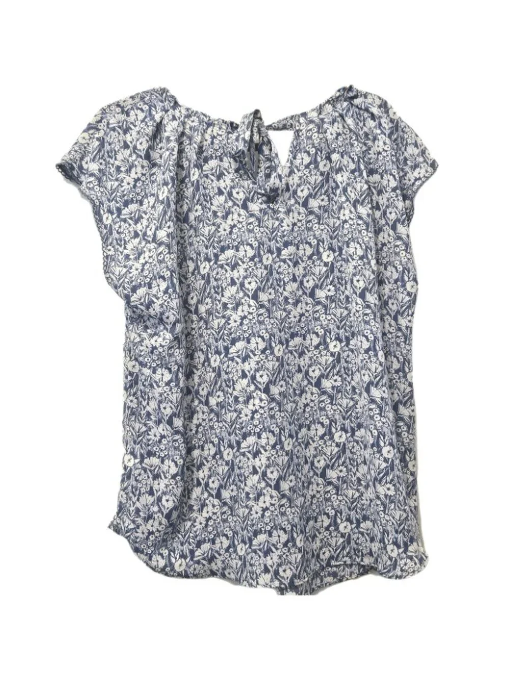 LC Lauren Conrad Blue Floral Pintuck Cap Sleeve Top Womens XL - Picture 5 of 5